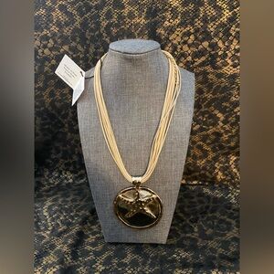 Gardenia Mother of Pearl Natural Stone Gold Starfish Pendant Necklace NWT